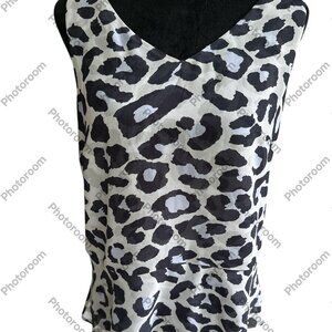 Cabi Medium Purple & Blue Leopard Flowy Peplum Lined Tank Blouse